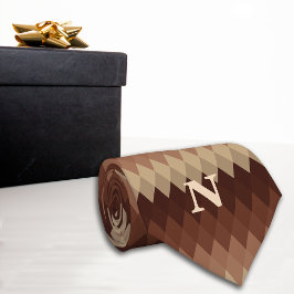 Corbata Monograma marrón de líneas geométricas retro