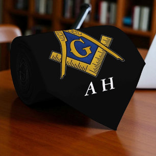 Corbata Monograma masónico negro y blanco