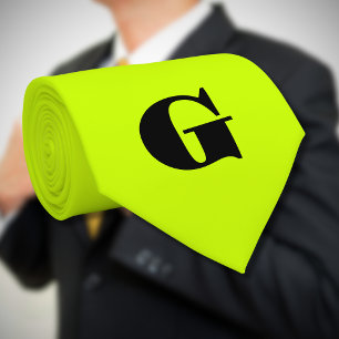 Corbata Monograma moderno negro   Amarillo neón