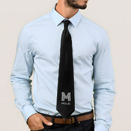 Corbata Monograma moderno simple negro y blanco