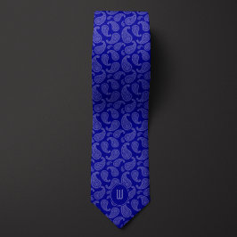 Corbata Monograma monocromo azul cobalto Paisley