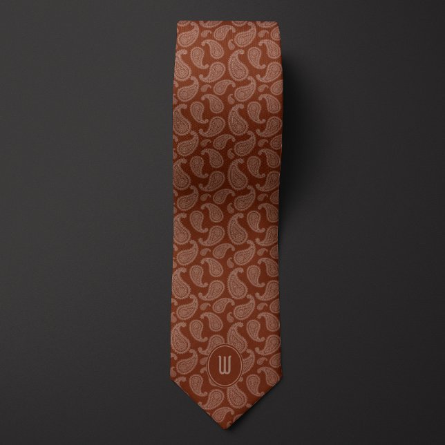 Corbata Monograma monocromo marrón Paisley (Subido por el creador)