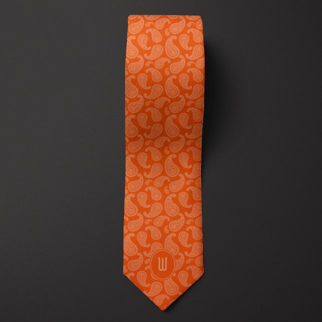 Corbata Monograma monocromo naranja Paisley (Subido por el creador)