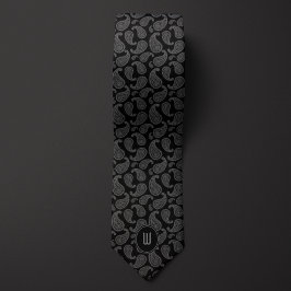 Corbata Monograma monocromo negro medio Paisley