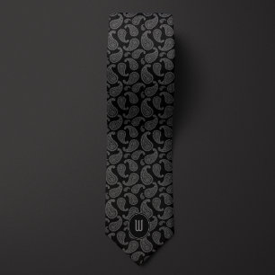 Corbata Monograma monocromo negro medio Paisley
