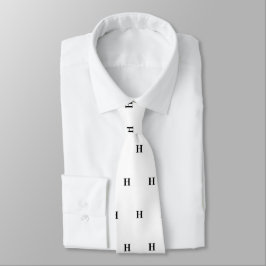 Corbata Monograma Monogramado Blanco Blanco Negro Simple E