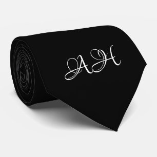 Corbata Monograma monogramado de Black Initials Groomsmen