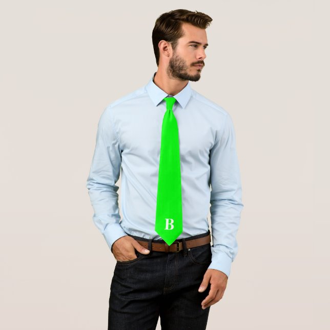 Corbata Monograma monogramo neón verde simple simple (In situ)