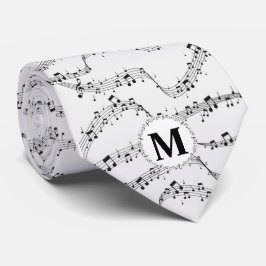 Corbata Monograma musical de notas musicales en blanco y n