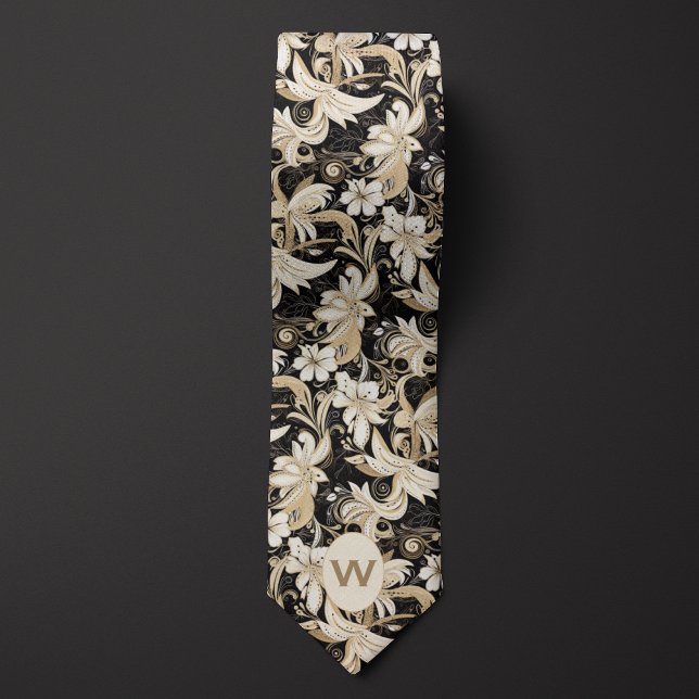 Corbata Monograma negro, blanco y taupe (Subido por el creador)