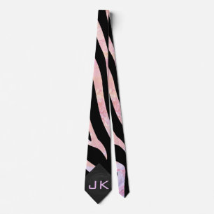 Corbata Monograma negro y rosa cebra