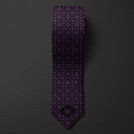 Corbata Monograma ornado morado y árabe negro