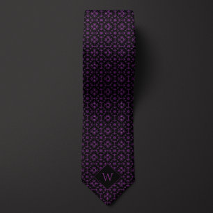 Corbata Monograma ornado morado y árabe negro
