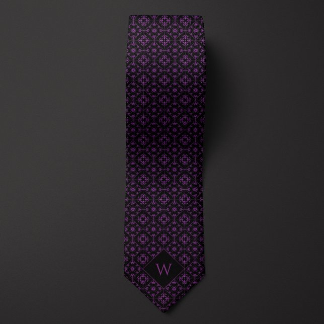 Corbata Monograma ornado morado y árabe negro (Subido por el creador)