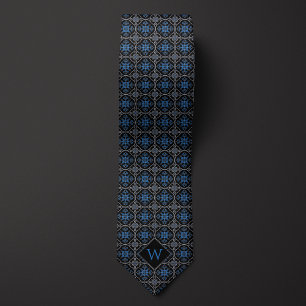 Corbata Monograma Ornate Blue & Black Arabesque