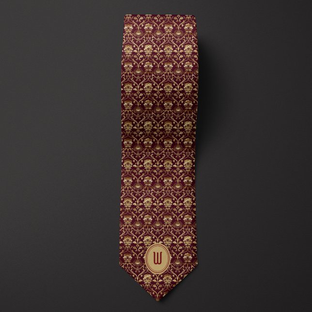 Corbata Monograma Ornate Burgundy y Gold (Subido por el creador)
