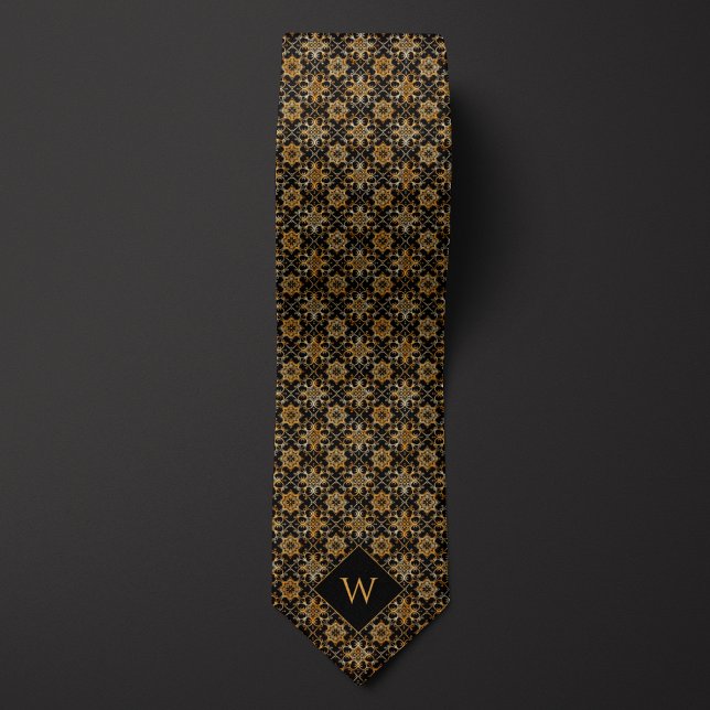 Corbata Monograma Ornate Gold y Black Arabesque (Subido por el creador)