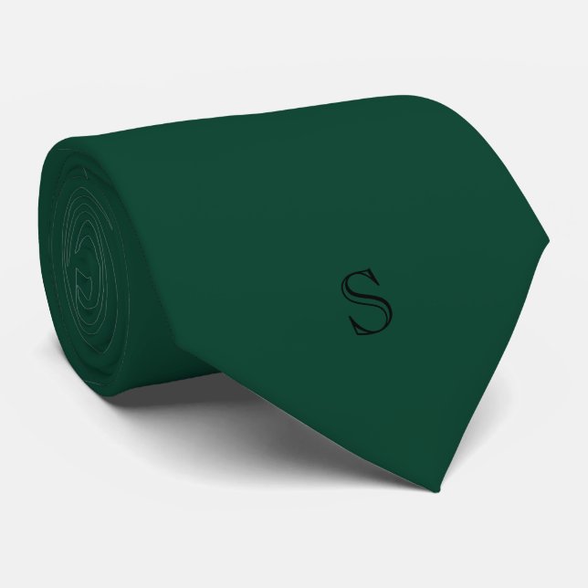 Corbata Monograma Personalizado Verde Esmeralda Negro (Enrollado)