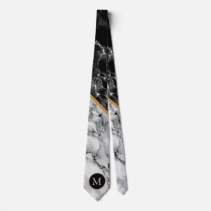 Corbata Monograma Piedra de Mármol Blanco Negro Tapón de c