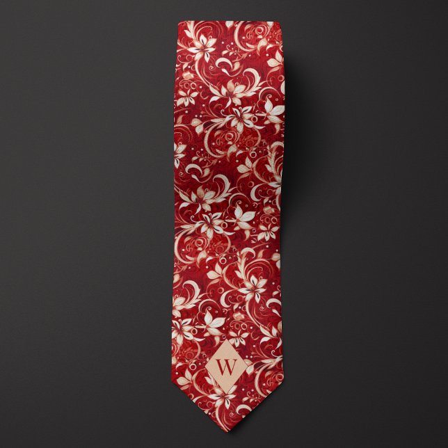 Corbata Monograma rojo y crema de garnet (Subido por el creador)