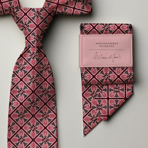 Corbata Monograma Rosa Antigua Burdeos Floral Vintage Homb