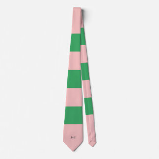 Corbata Monograma rosa pálido y rayado verde | PERSONALIZA