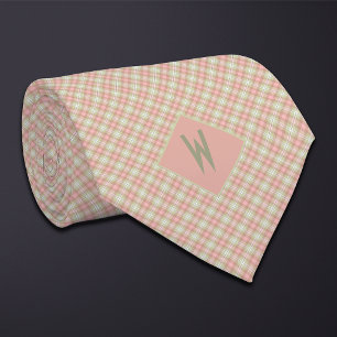 Corbata Monograma Rubor Peach y Green Plaid