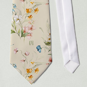 Corbata Monograma sobre el arte de la vida con flores de c