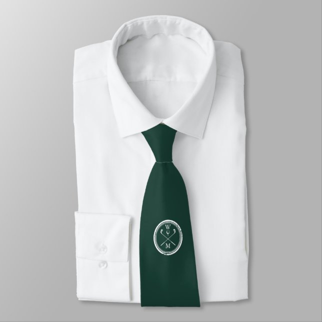 Corbata Monograma Verde Esmeralda personalizado Iniciales  (Atado)