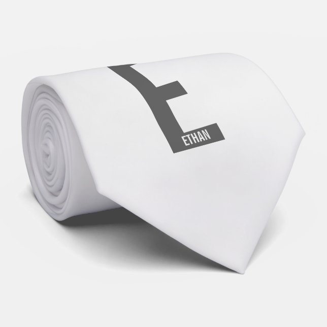 Corbata Monograma y nombre modernos personalizados en negr (Enrollado)