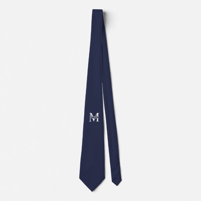 Corbata Monograma y nombre personalizados del azul marino (Anverso)