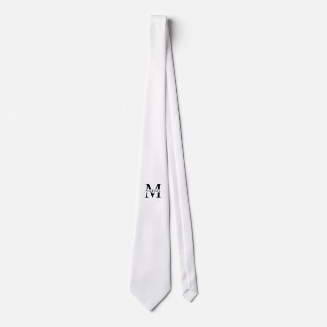 Corbata Monograma y nombre personalizados en blanco (Anverso)