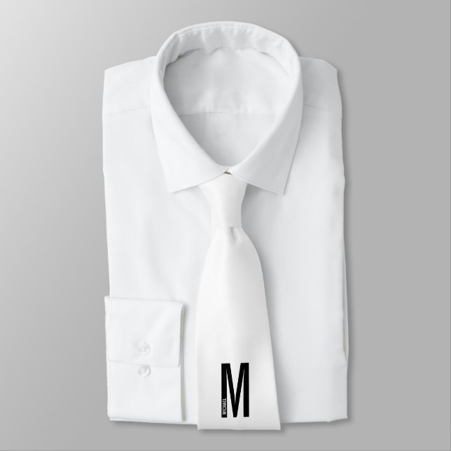 Corbata Monograma y nombre personalizados modernos en negr (Atado)