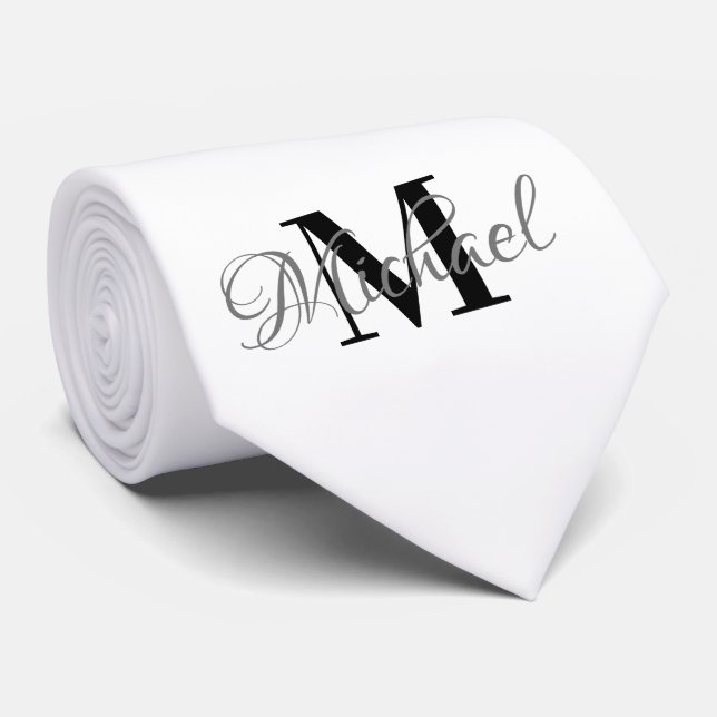 Corbata Monogramada en blanco y negro (Enrollado)