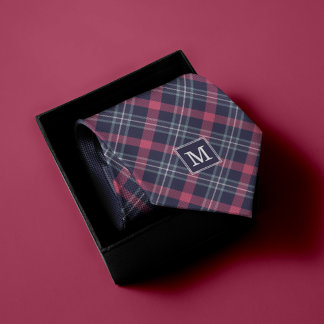 Corbata Monogramado de patrón azul y rojo