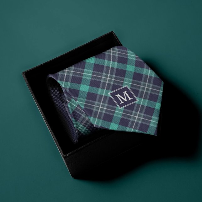 Corbata Monogramado de patrón de plástico azul y verde (Subido por el creador)