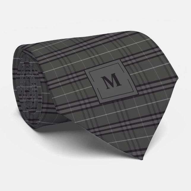 Corbata Monogramado gris oscuro y negro (Enrollado)