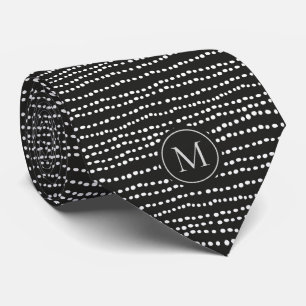 Corbata Monogramado moderno de punto de polka blanco y neg
