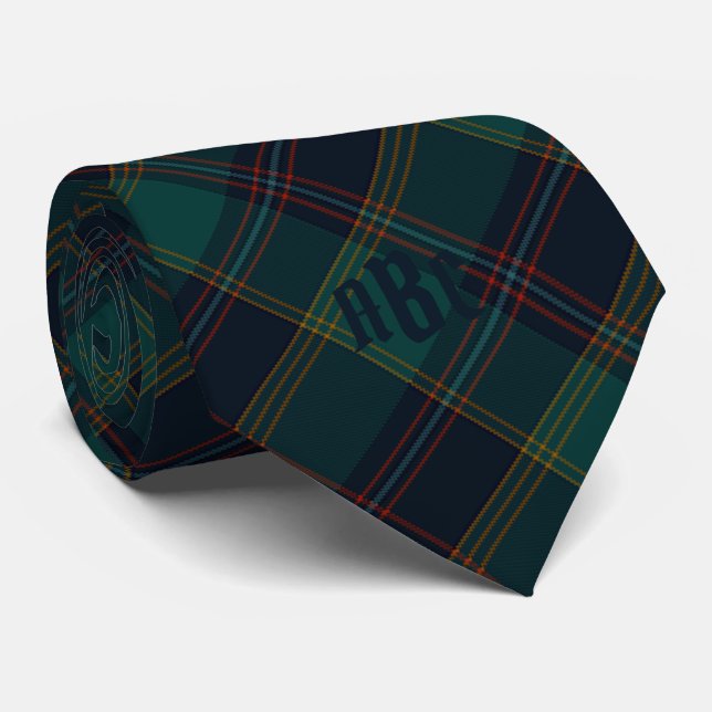 Corbata Monogramado Verde azulado, azul, rojo y dorado (Enrollado)