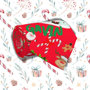 Corbata Monogramaje Feliz Navidad con fondo rojo