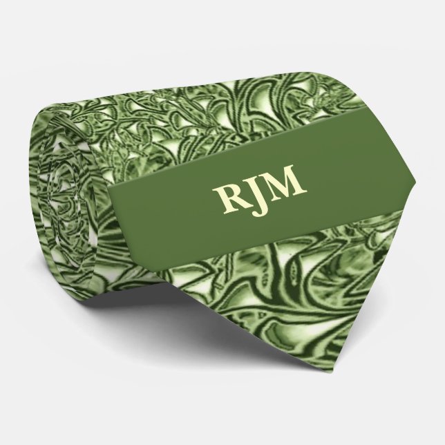 Corbata Monogramaje Sage Green Paisley Necktie (Enrollado)