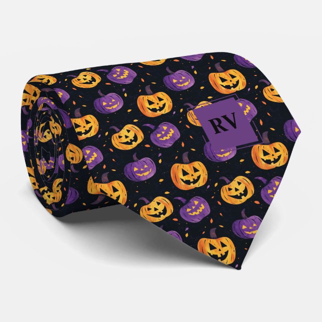 Corbata Monogramando las calabazas de Halloween adormecida (Enrollado)