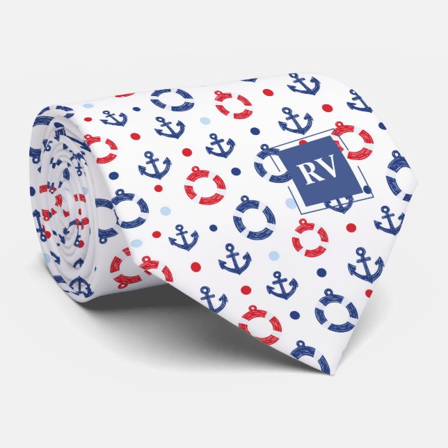 Corbata Monogrammed Nautical Anchors & Lifebuoys (Enrollado)