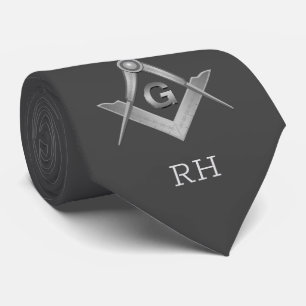 Corbata Monogramo clásico gris y plata masónico