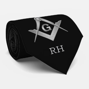 Corbata Monogramo clásico negro y plateado masónico