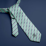 Corbata Monogramo Classic Mint Green y franjas de la marin<br><div class="desc">Diseño de rayas clásicas que se puede personalizar fácilmente para el regalo de un padre,  regalos para fiestas de boda para sus padrinos,  eventos corporativos,  etc</div>