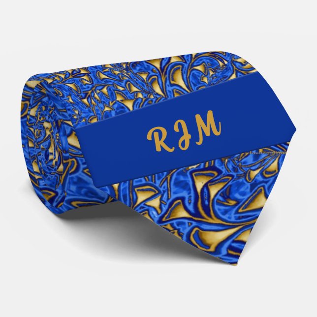 Corbata Monogramo Royal Blue y Gold Paisley (Enrollado)