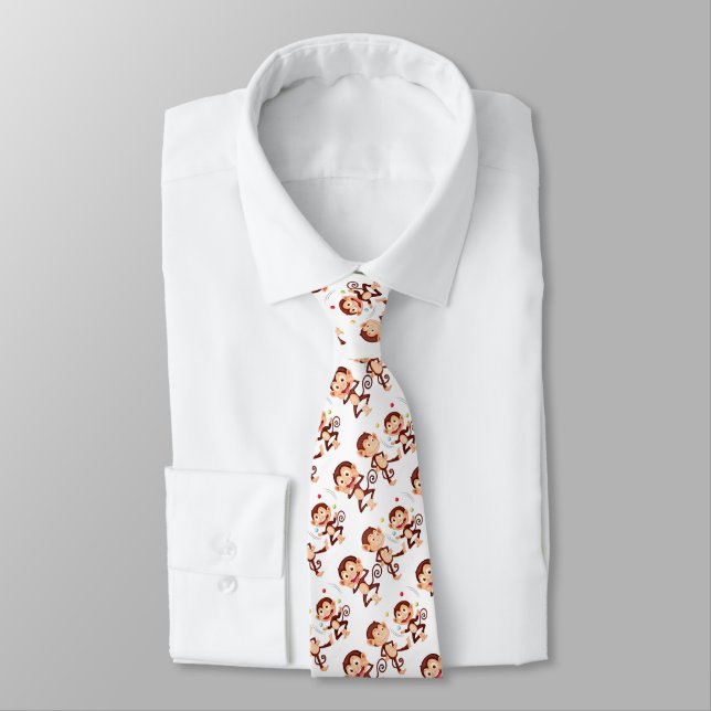 Corbata Monos malvados y graciosos marrón blanco (Atado)