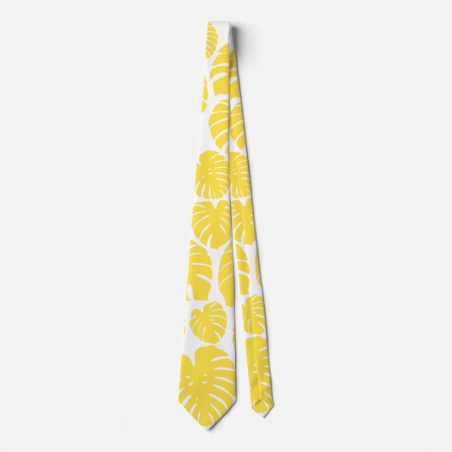 Corbata Monstera - Amarillo limón y blanco (Anverso)