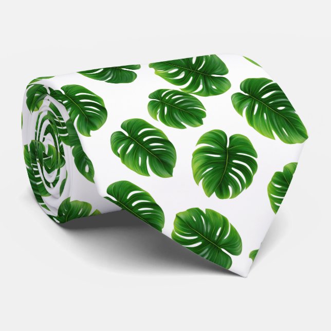 Corbata Monstera Leaf Tropical Pattern (Enrollado)